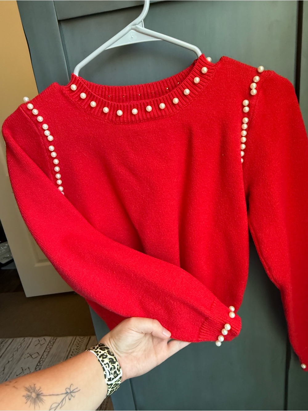 So Me Red Pearl-Trim Crewneck Sweater - Picture 3 of 4